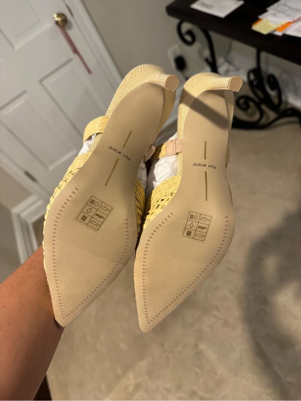 Dolce Vita Straw Woven Pointed-Toe Mules in Natural Beige - Picture 3 of 6